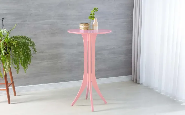 MESA GOURMET ALTA DE MADEIRA MACIÇA REDONDA JULIETTE 60x60X107CM LACA ROSA BEBÊ