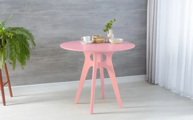 MESA DE JANTAR REDONDA BIANCHI LACA ROSA BEBÊ 90X77CM