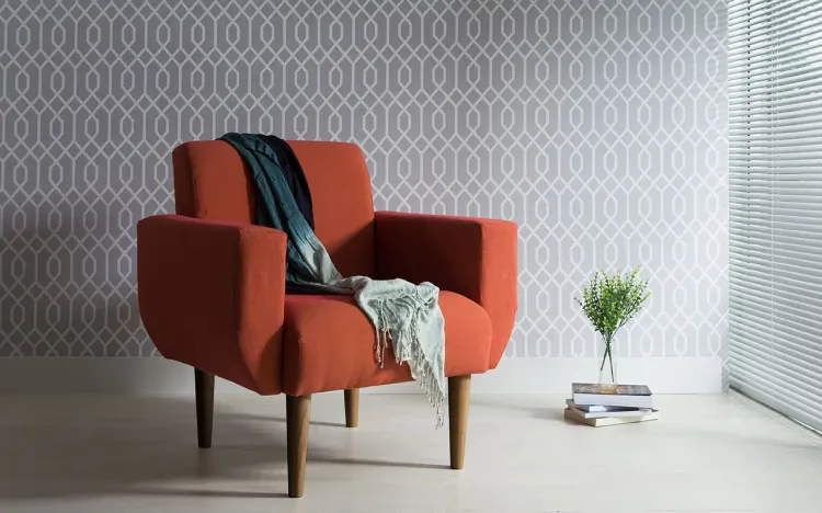 POLTRONA PARA SALA COM BRAÇOS PÉS DE MADEIRA ESTOFADA COR SALMÃO - CAPUCCINO \ TEC 918 - LIRIO - 80X76X84 CM