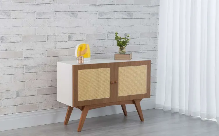 ARMÁRIO BUFFET 2 PORTAS COM PALHINHA DOLORES BRANCO COM FREIJÓ E JATOBÁ 90x35x64,7 CM
