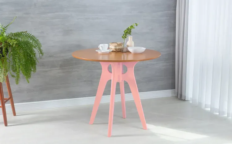 MESA DE JANTAR 4 LUGARES REDONDA BIANCHI 90X77CM ROSA BEBÊ E JATOBÁ
