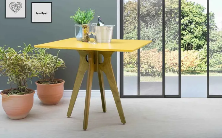 MESA QUADRADA PARA JANTAR BIANCHI 90X90X77CM AMÊNDOA E AMARELO