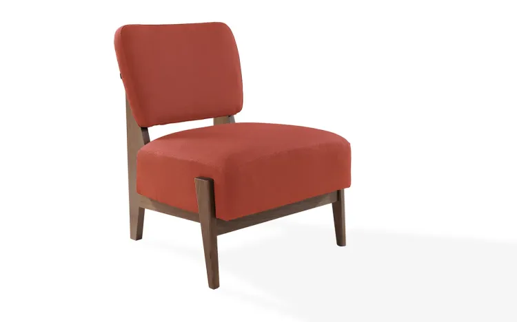 POLTRONA MODERNA DE MADEIRA COM PÉS PALITO ESTOFADA E SEM BRAÇOS SALMÃO SAMAMBAIA VERNIZ CAPUCCINO TEC. 918 - 67x66x82 CM
