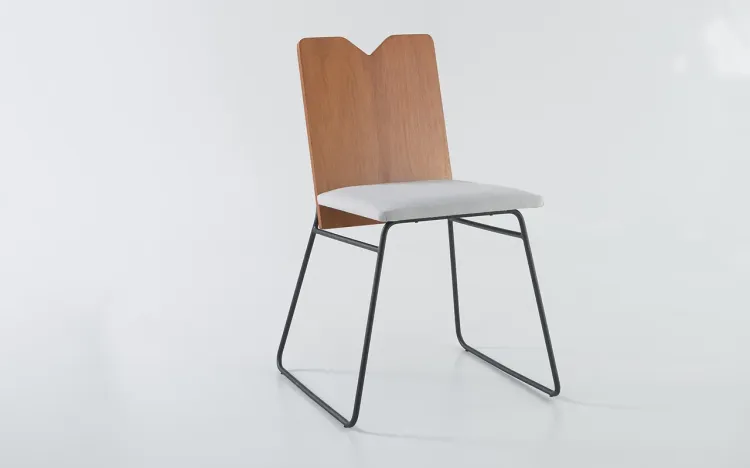 CADEIRA DE METAL COM ASSENTO ESTOFADO BEND 05 VERNIZ JATOBÁ E TEC. 915 ALGODÃO CINZA CLARO 51X51X81 CM