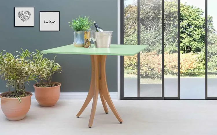 MESA QUADRADA 4 LUGARES JULIETTE 90X90X77CM JATOBÁ E VERDE SÁLVIA
