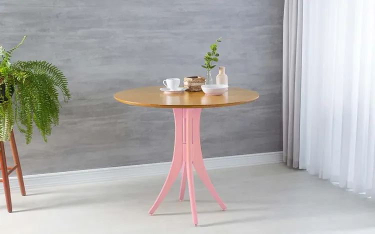 MESA DE JANTAR REDONDA JULIETTE 90X77CM AMÊNDOA E ROSA BEBÊ