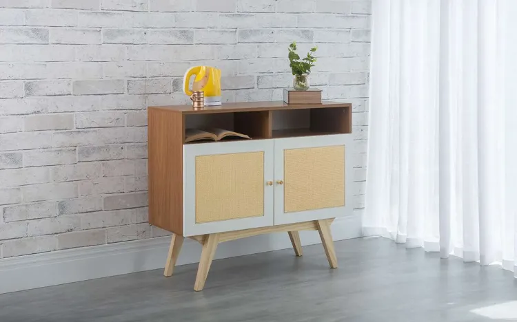 BALCÃO BUFFET PARA SALA DE JANTAR 2 PORTAS COM NICHO DOLORES FREIJÓ COM BRANCO E TAEDA 90x35x79 CM