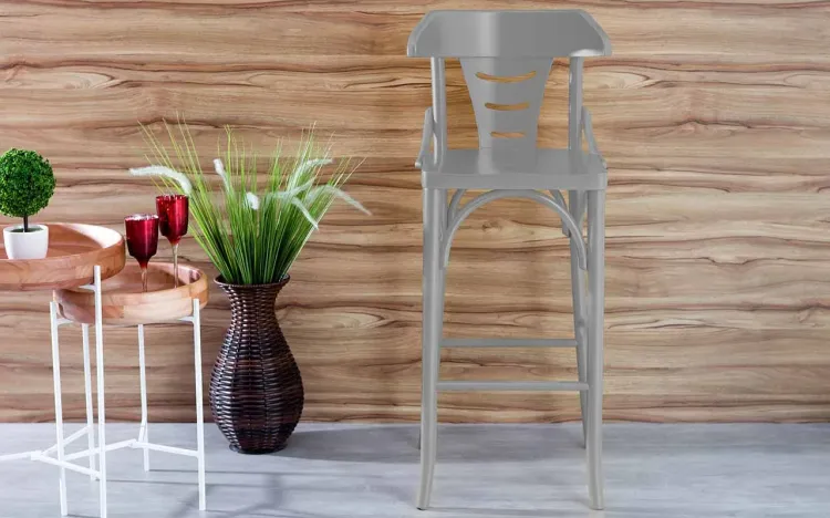 BANQUETA PARA BALCÃO ALTA DE MADEIRA LACA CINZA CONCRETO AUGUSTINE 39X41X105 CM
