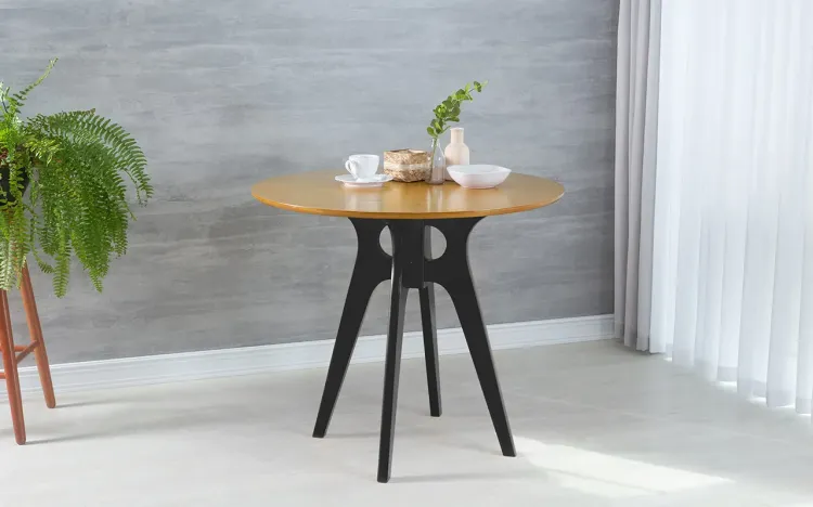 MESA DE JANTAR DE MADEIRA REDONDA BIANCHI 90X77CM PRETO E AMÊNDOA