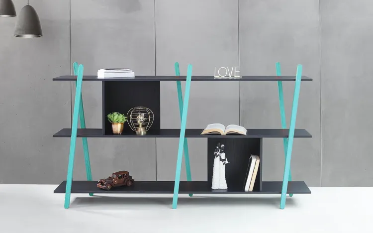 APARADOR PRETO SUE - ESTANTE 3 PRATELEIRAS COM PÉS DE MADEIRA COR AZUL - 180X38X100 CM