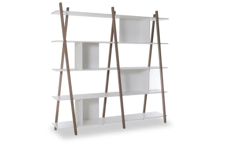 ESTANTE PARA SALA BRANCA MODERNA 5 PRATELEIRAS COM PÉS DE MADEIRA COR NOGUEIRA SUE 180X38X180 CM