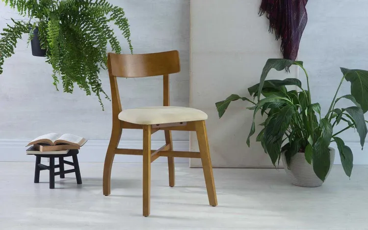 CADEIRA DE MESA DE JANTAR ESTOFADA BELLA AMÊNDOA E BEGE TEC. SQ05 - 44X51X79 CM