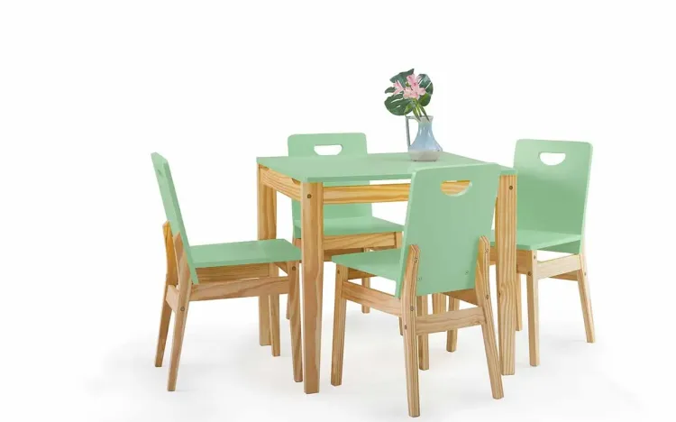 MESA DE JANTAR 4 LUGARES TUCUPI 80CM ACABAMENTO STAIN NATURAL E VERDE SÁLVIA