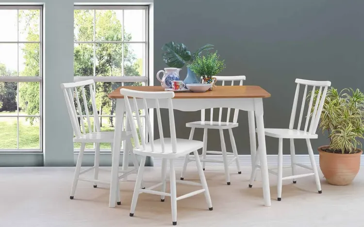 CONJUNTO DE MESA DE JANTAR COM 4 CADEIRAS MIMO 110CM VERNIZ JATOBÁ E LACA BRANCO