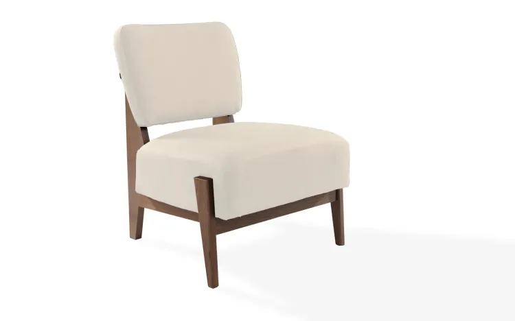 POLTRONA DE MADEIRA DECORATIVA BEGE SEM BRAÇOS SAMAMBAIA VERNIZ CAPUCCINO TEC.924 - 67x66x82 CM