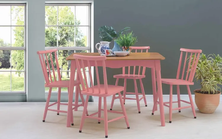 MESA DE JANTAR 4 LUGARES MIMO 110CM VERNIZ JATOBÁ E LACA ROSA CORAL