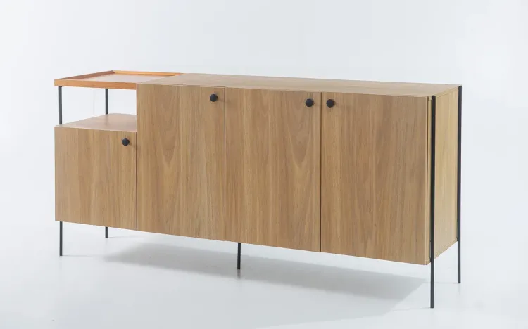 BALCÃO BUFFET 4 PORTAS COM NICHO E PÉS DE METAL TRAY MDF DUAL 162,5X41,5X75 CM