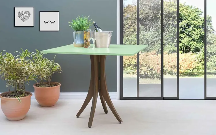 MESA JANTAR QUADRADA JULIETTE 90X90X77CM NOGUEIRA E VERDE SÁLVIA