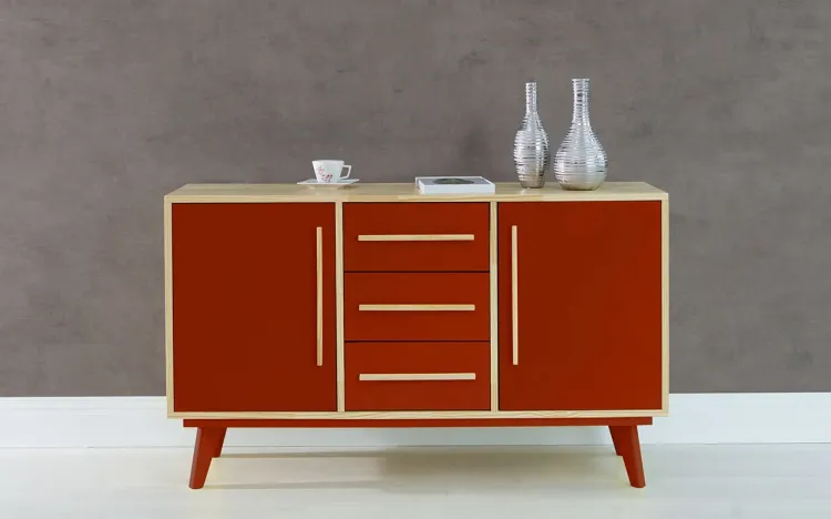ARMÁRIO 2 PORTAS COM GAVETA CELESTE NATURAL E VERMELHO 133X40X79,5 CM