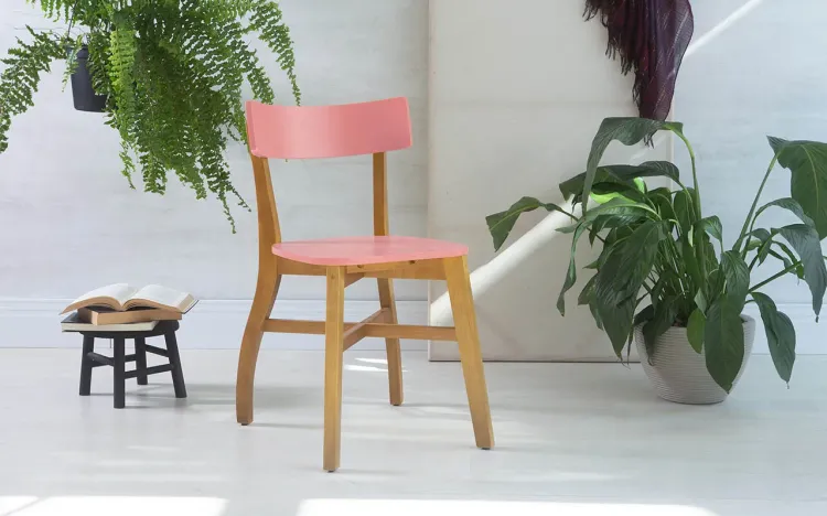 CADEIRA PARA SALA DE JANTAR BELLA AMÊNDOA E ROSA CORAL 44X51X82 CM
