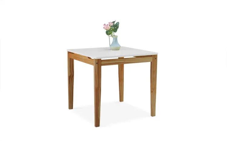 MESA DE COZINHA DE MADEIRA TUCUPI ACABAMENTO STAIN NOZES E LACA BRANCO 80X80X76CM