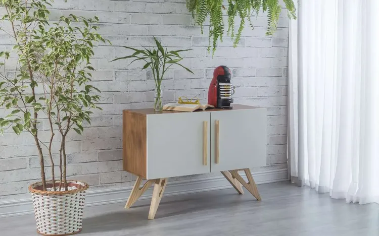 BUFFET PARA SALA DE JANTAR RETRÔ/VINTAGE MADEIRADO MDF DUAS PORTAS BRANCAS FREDDIE FREIJÓ E BRANCO 90x35x64,7 CM