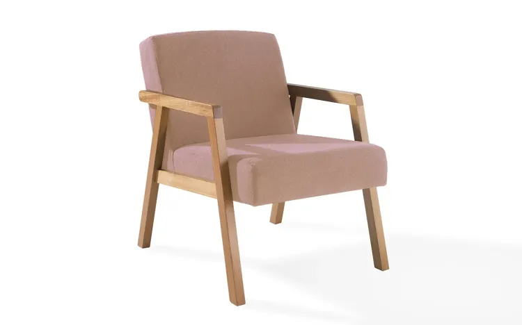 POLTRONA DECORATIVA COM BRAÇOS CHARLIE ROSA VERNIZ AMENDOA TEC.169B 60x74x84 CM