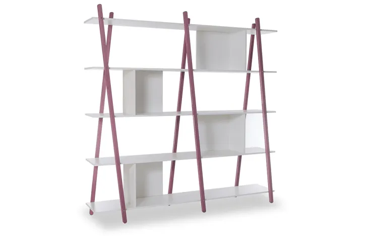 ESTANTE PARA QUARTO BRANCA MODERNA 5 PRATELEIRAS PÉS DE MADEIRA COR LILÁS SUE 180X38X180 CM