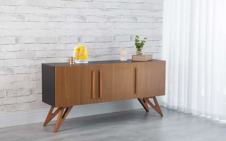 ARMÁRIO BUFFET 3 PORTAS PARA SALA DE JANTAR FREDDIE PRETO COM FREIJÓ E JATOBÁ 135x35x64,7 CM