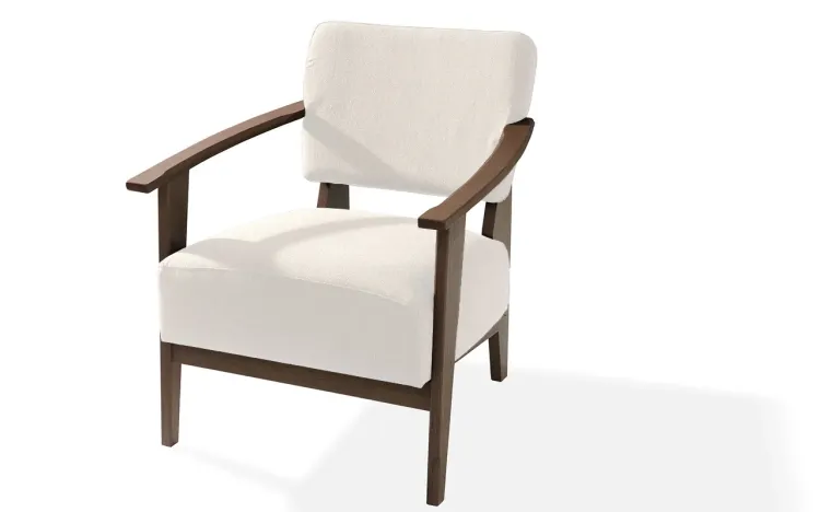 POLTRONA DE MADEIRA DECORATIVA BEGE COM BRAÇOS SAMAMBAIA VERNIZ CAPUCCINO TEC.924 - 72x66x82 CM