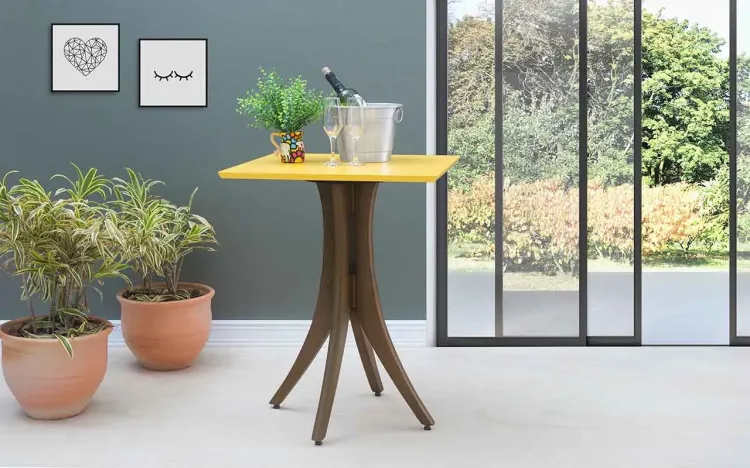 MESA DE JANTAR PEQUENA QUADRADA JULIETTE 60X60X77CM NOGUEIRA E AMARELO