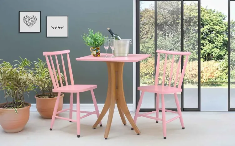CONJUNTO BISTRÔ MESA E 2 CADEIRAS QUADRADA JULIETTE VERNIZ JATOBÁ E ROSA BEBÊ