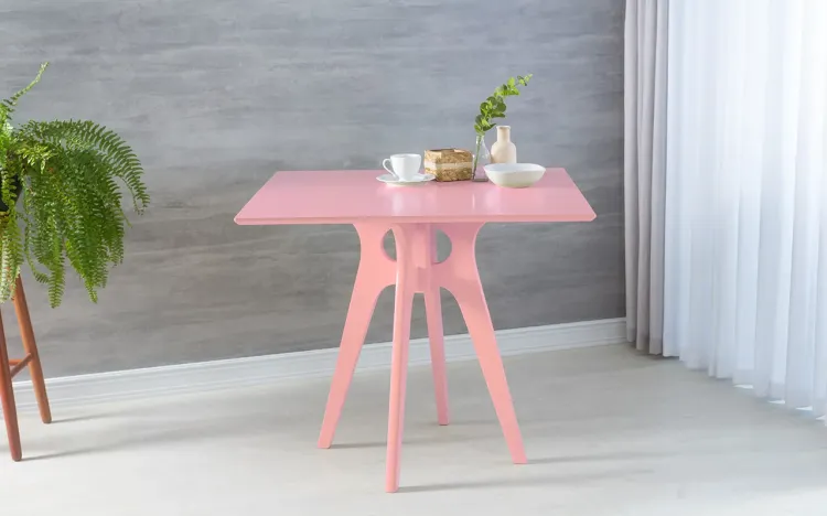 MESA DE JANTAR QUADRADA BIANCHI 90X77CM LACA ROSA BEBÊ
