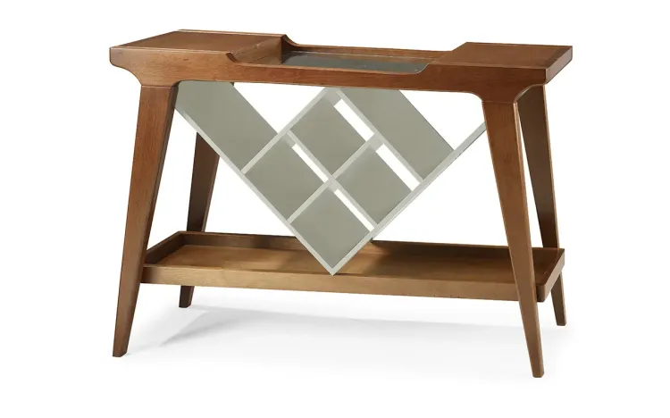 BALCÃO COM ADEGA GOURMET DE MADEIRA MACIÇA COM TAMPO ESPELHADO PUBI VERNIZ PINHÃO E BRANCO FENDI 130X33X90CM