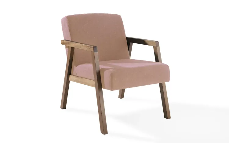 POLTRONA PARA SALA COM BRAÇOS ROSA CHARLIE VERNIZ CAPUCCINO TEC.169B 60x74x84 CM
