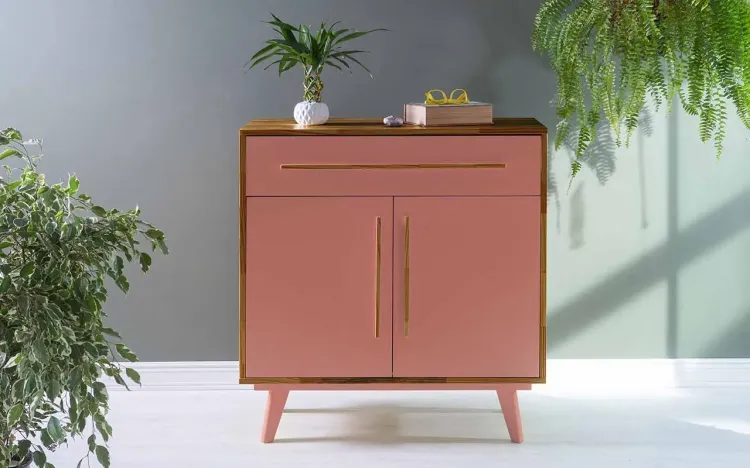ARMÁRIO 2 PORTAS COM GAVETA CELESTE CAPUCCINO E ROSA CORAL 90X40X98 CM