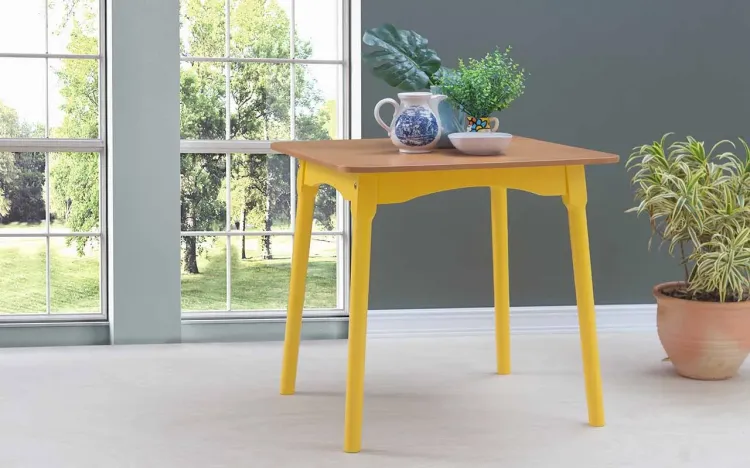 MESA DE MADEIRA MIMO 80X80X76CM VERNIZ JATOBÁ E LACA AMARELO