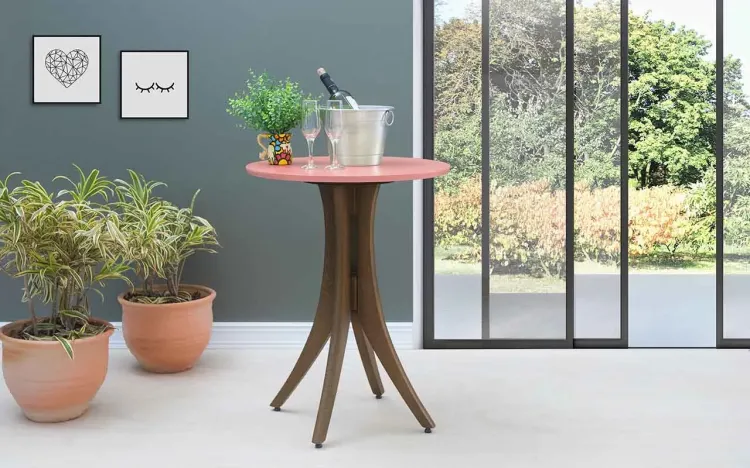 MESA DE RESTAURANTE REDONDA JULIETTE 60X77CM NOGUEIRA E ROSA CORAL