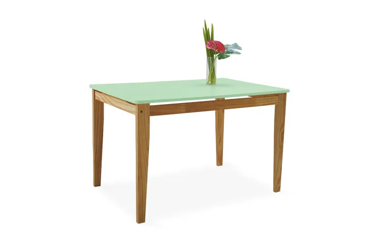 MESA DE COZINHA DE MADEIRA TUCUPI ACABAMENTO STAIN NÓZES E VERDE SÁLVIA 120X80X76CM 