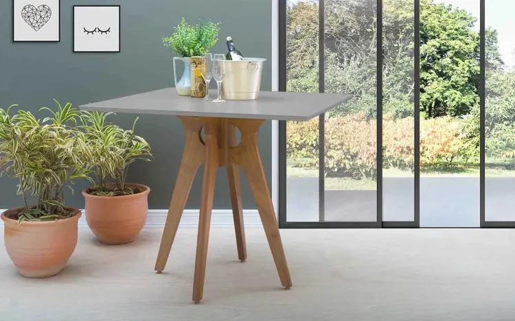 MESA DE JANTAR DE MADEIRA QUADRADA BIANCHI 90X90X77CM JATOBÁ E CINZA CONCRETO