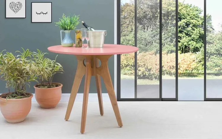 MESA PARA RESTAURANTE REDONDA BIANCHI 90X77CM JATOBÁ E ROSA CORAL