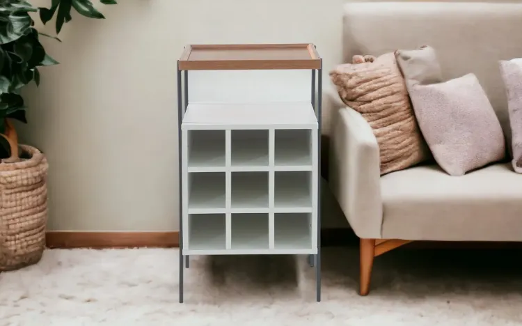 APARADOR COM ADEGA COMPACTO E PÉS DE METAL TRAY MDF BRANCO 42,5X40X75 CM