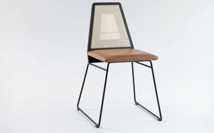 CADEIRA METAL DE PALHINHA PRETA BEND 02 LACA PRETO E TEC. 0129 COURO SINTÉTICO CARAMELO 51X51X81 CM