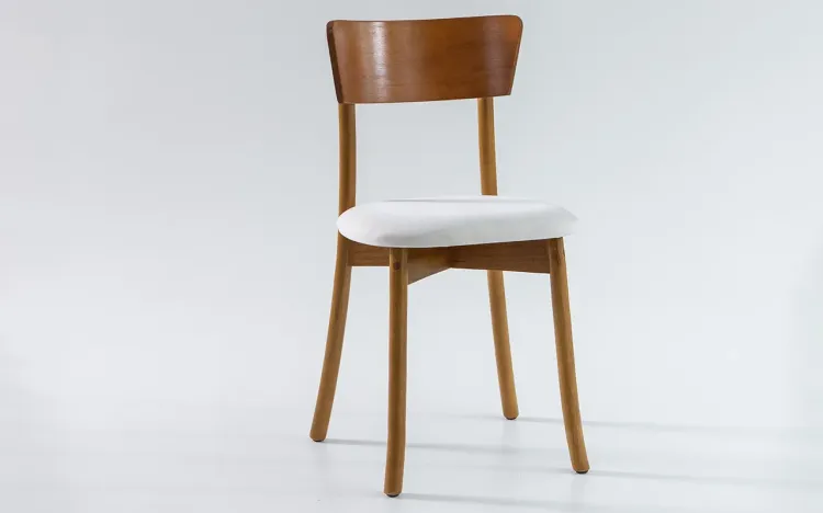 CADEIRA ESTOFADA CATHERINE VERNIZ AMENDOA E TEC. OFF WHITE 42x42x85cm