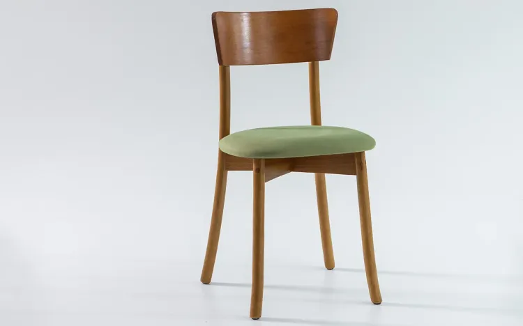 CADEIRA ESTOFADA DE MESA DE COMPUTADOR CATHERINE VERNIZ AMENDOA E TEC. VERDE MUSGO 42x42x85cm