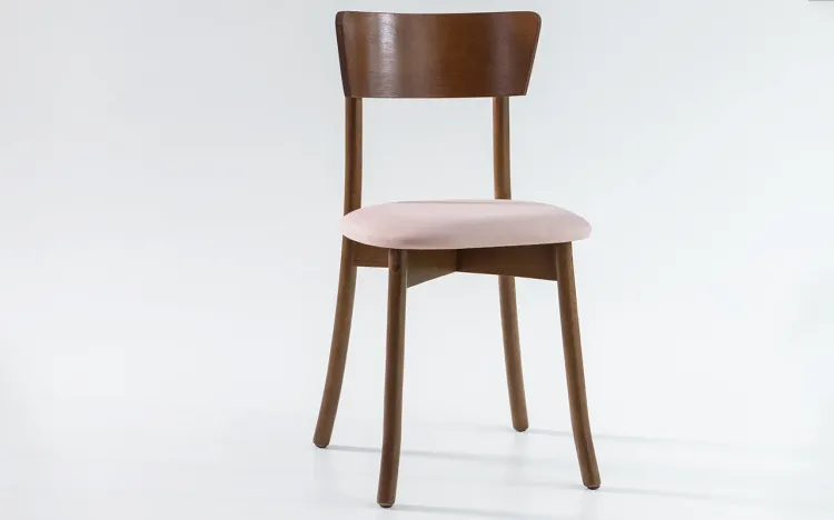 CADEIRA JANTAR ESTOFADA CATHERINE VERNIZ CAPUCCINO E TEC. ALGODÃO ROSA 42x42x85cm