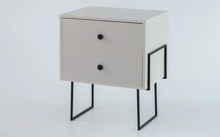 MESINHA DE CABECEIRA 2 GAVETAS ZNASH MDF NUDE GREIGE E PÉS METAL 52X37X60 CM
