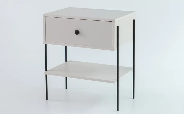 MESA DE CABECEIRA COM GAVETA NASH MDF NUDE GREIGE E PÉS METAL 52X37X60 CM