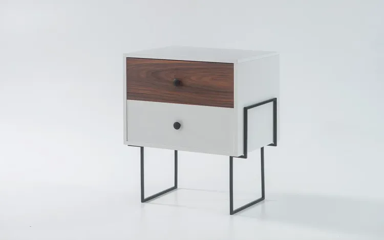 MESINHA LATERAL PARA QUARTO ZNASH MDF BRANCO COM PAU FERRO E PÉS DE METAL 52X37X60 CM