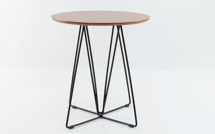MESA DE JANTAR REDONDA PEQUENA COM BASE DE METAL 70X70X75CM VERNIZ JATOBÁ